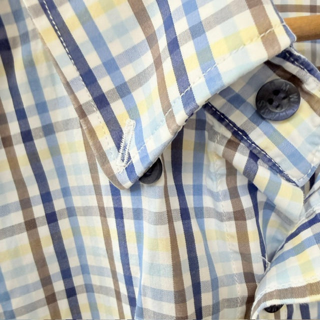 R.M. WILLIAMS / blue check cotton short-sleeve button-up shirt / 3XL (3926847203127973395)