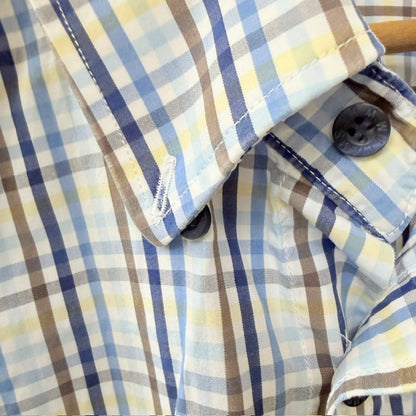 R.M. WILLIAMS / blue check cotton short-sleeve button-up shirt / 3XL (3926847203127973395)