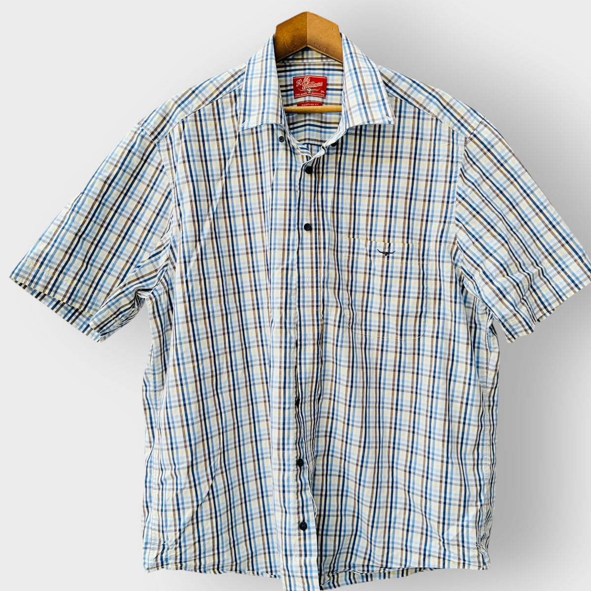 R.M. WILLIAMS / blue check cotton short-sleeve button-up shirt / 3XL (3926847929412821896)