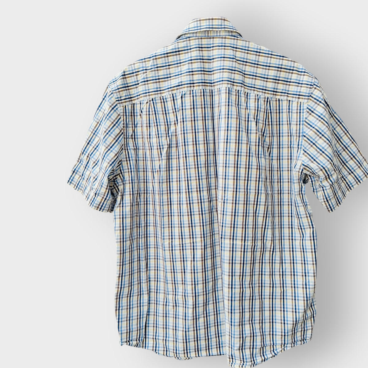 R.M. WILLIAMS / blue check cotton short-sleeve button-up shirt / 3XL (3926847932849903772)