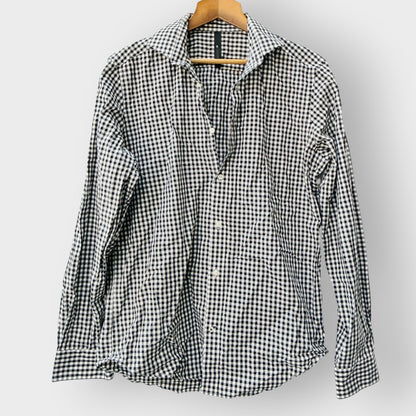 CAMBRIDGE KIT / black + white gingham cotton long-sleeve shirt / M/L (3926847951805192684)