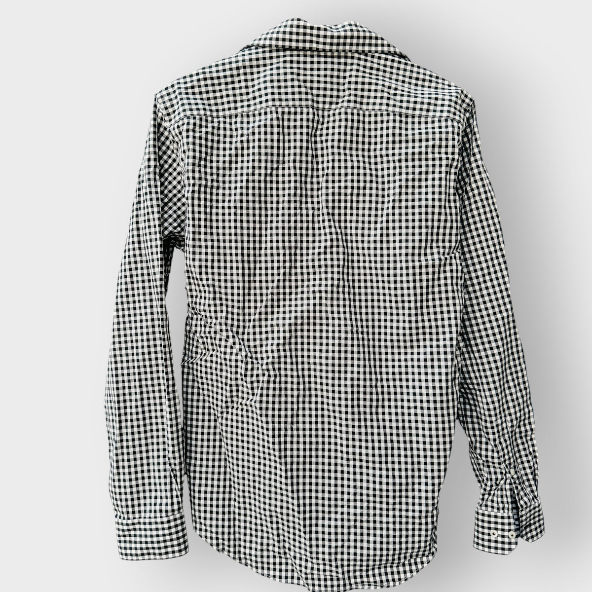 CAMBRIDGE KIT / black + white gingham cotton long-sleeve shirt / M/L (3926847954737610253)