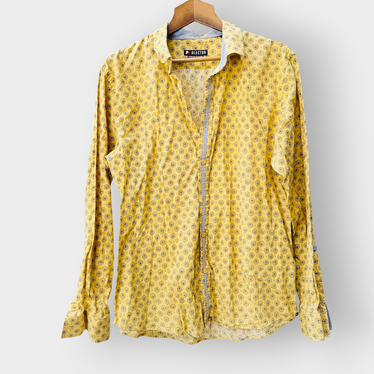 REACTOR / yellow floral and paisley cotton long-sleeve shirt / L (3926847969489259146)