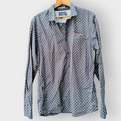SCOTCH & SODA / navy geometric print cotton long-sleeve shirt/ L (3926847976897506813)