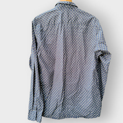 SCOTCH & SODA / navy geometric print cotton long-sleeve shirt/ L (3926847981299188339)