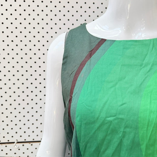 y2k vintage / DESIGUAL / green printed sleeveless dress / 40 (3927024436506917009)