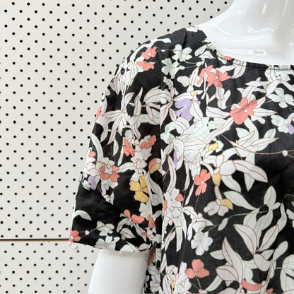 VASSALLI / black floral print midi dress / 14 (3927024487394035558)