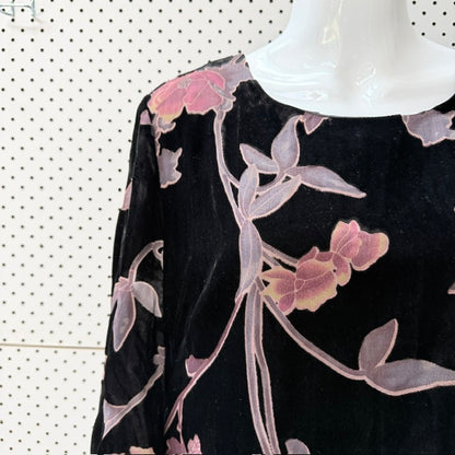 GRACE HILL / black and pink burnout velvet floral long-sleeve dress / 16 (3927024557759811304)