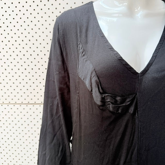 NOM*D / black long-sleeve v-neck midi dress / S (3927024565182230757)