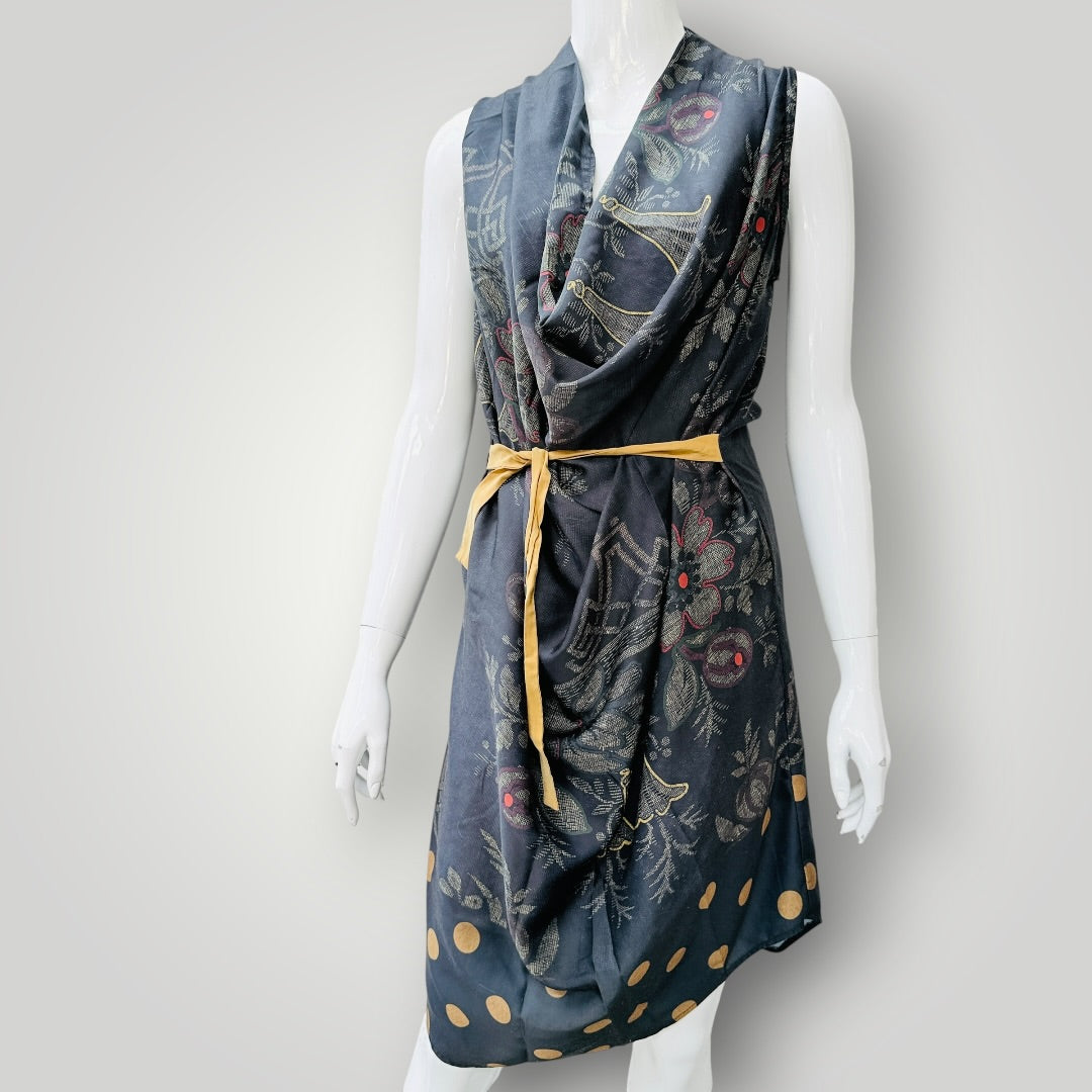 y2k vintage / STATE OF GRACE / printed draped dress / S / made in nz (3927024714537269491)