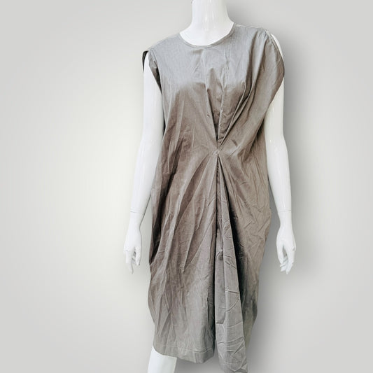 reversible / sleeveless gathered midi dress / taupe / S (3927024728867433800)