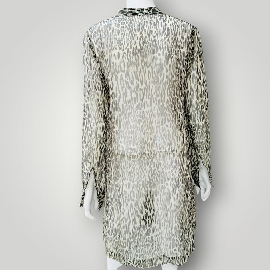 HELEN CHERRY / 100% silk animal print ruffle tunic dress / S (3927024734651487237)