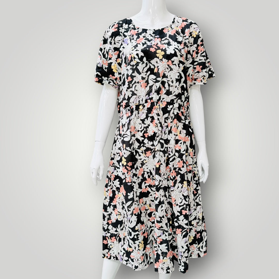 VASSALLI / black floral print midi dress / 14 (3927024736668212189)