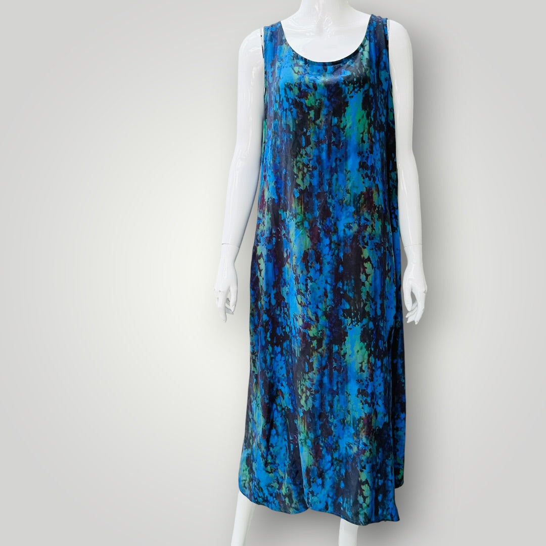 JANE DANIELS / 'Seychelles' silk sleeveless midi dress / 12 / made in nz (3927024744510260239)