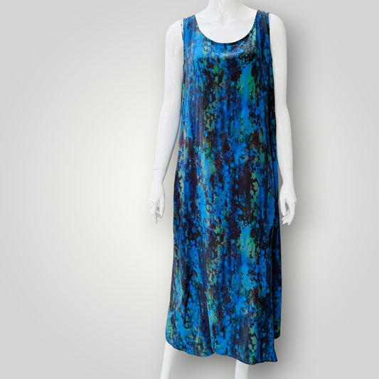 JANE DANIELS / 'Seychelles' silk sleeveless midi dress / 12 / made in nz (3927024744510260239)