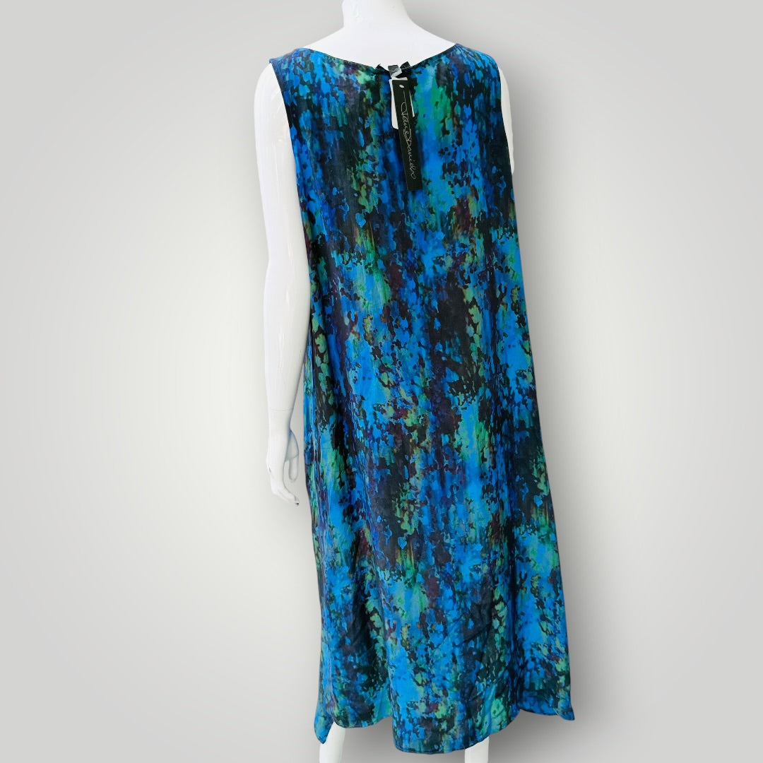 JANE DANIELS / 'Seychelles' silk sleeveless midi dress / 12 / made in nz (3927024747053636407)