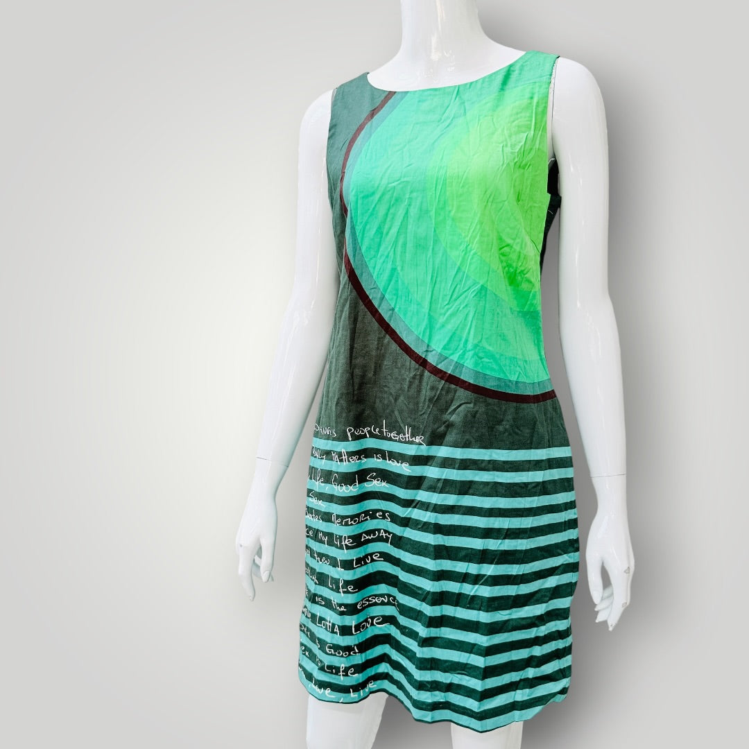 y2k vintage / DESIGUAL / green printed sleeveless dress / 40 (3927024748108863163)