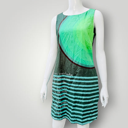 y2k vintage / DESIGUAL / green printed sleeveless dress / 40 (3927024748108863163)
