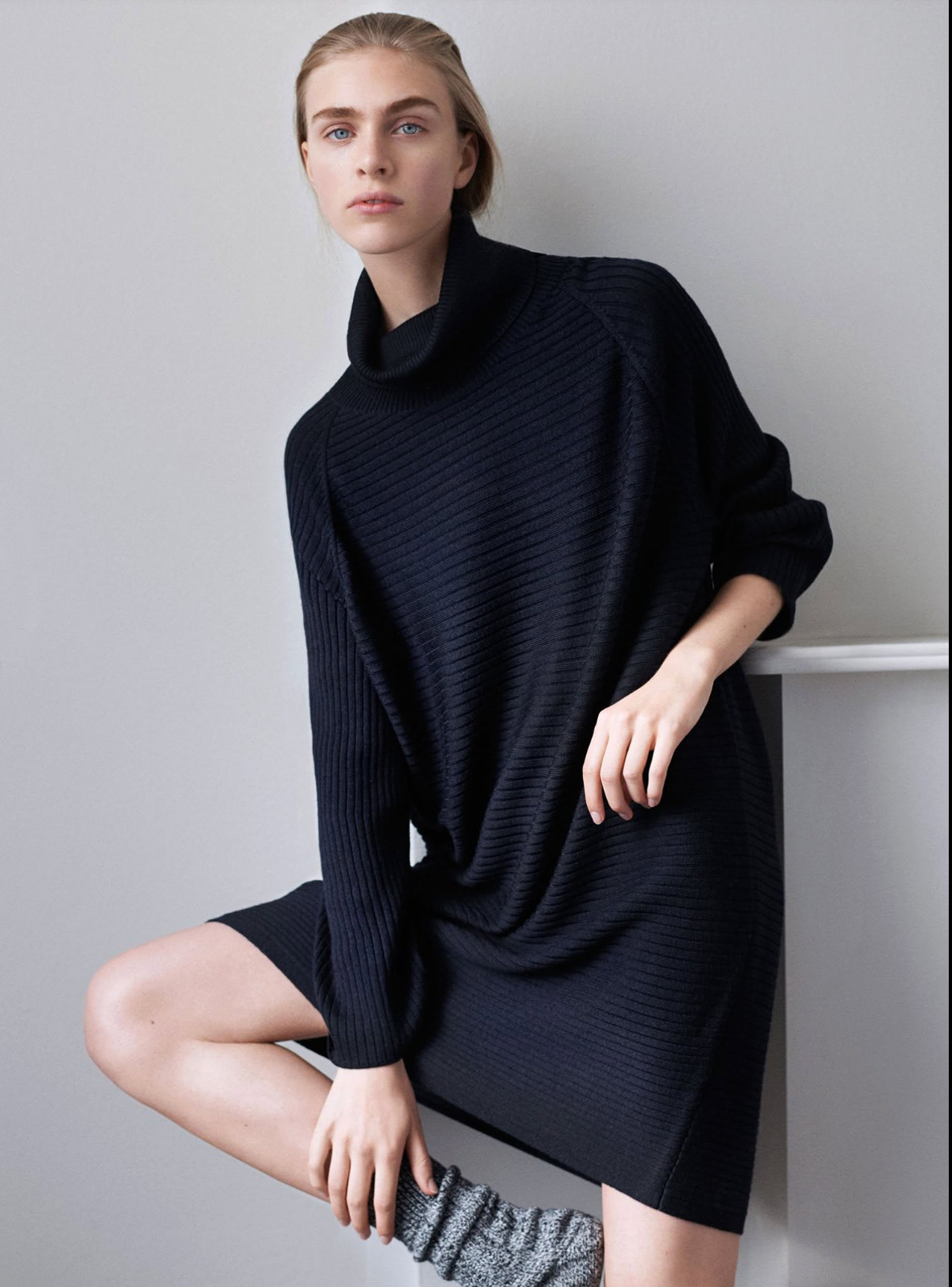 COS / contrast knit roll neck dress / wool / S (3927026438549049819)