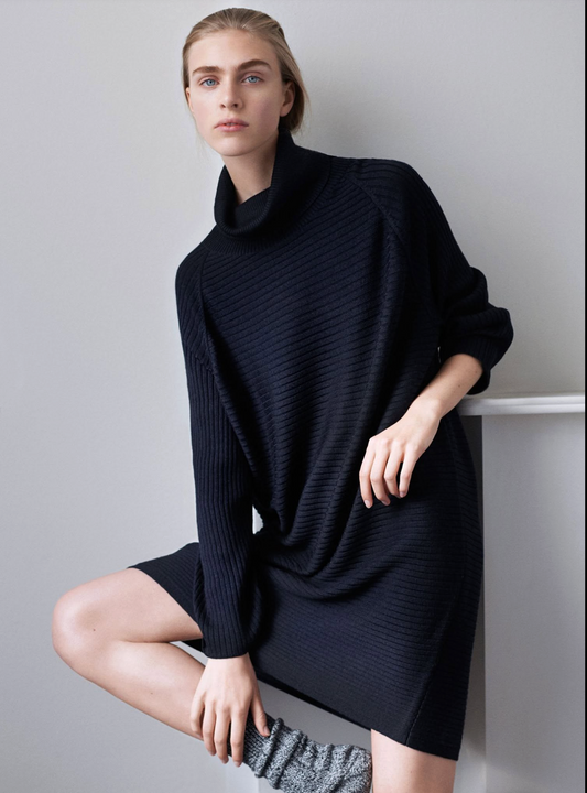 COS / contrast knit roll neck dress / wool / S (3927026438549049819)
