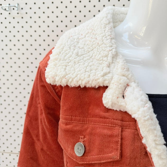 FOREVER 21 / rust orange corduroy sherpa-lined trucker jacket / M (3927364209970930116)