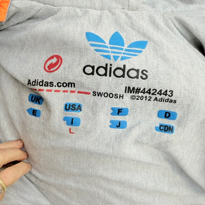 y2k vintage / ADIDAS / bright orange puffer vest with grey hood / L (3927364215817364320)
