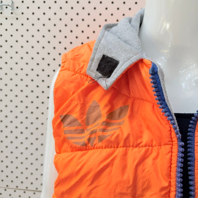 y2k vintage / ADIDAS / bright orange puffer vest with grey hood / L (3927364223179562713)