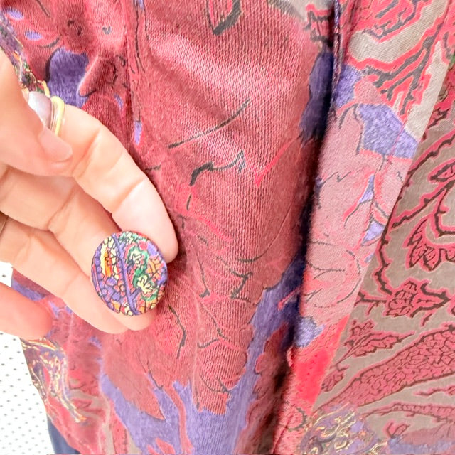 1980s NZ vintage / QUEENS / red and purple paisley jacquard blazer / s/m (3927364233604354152)