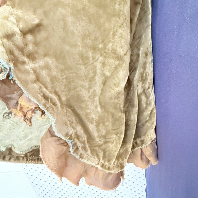 Y2k nz vintage / TRELISE COOPER / olive gold velvet open-front jacket / 10 (3927364296451840502)