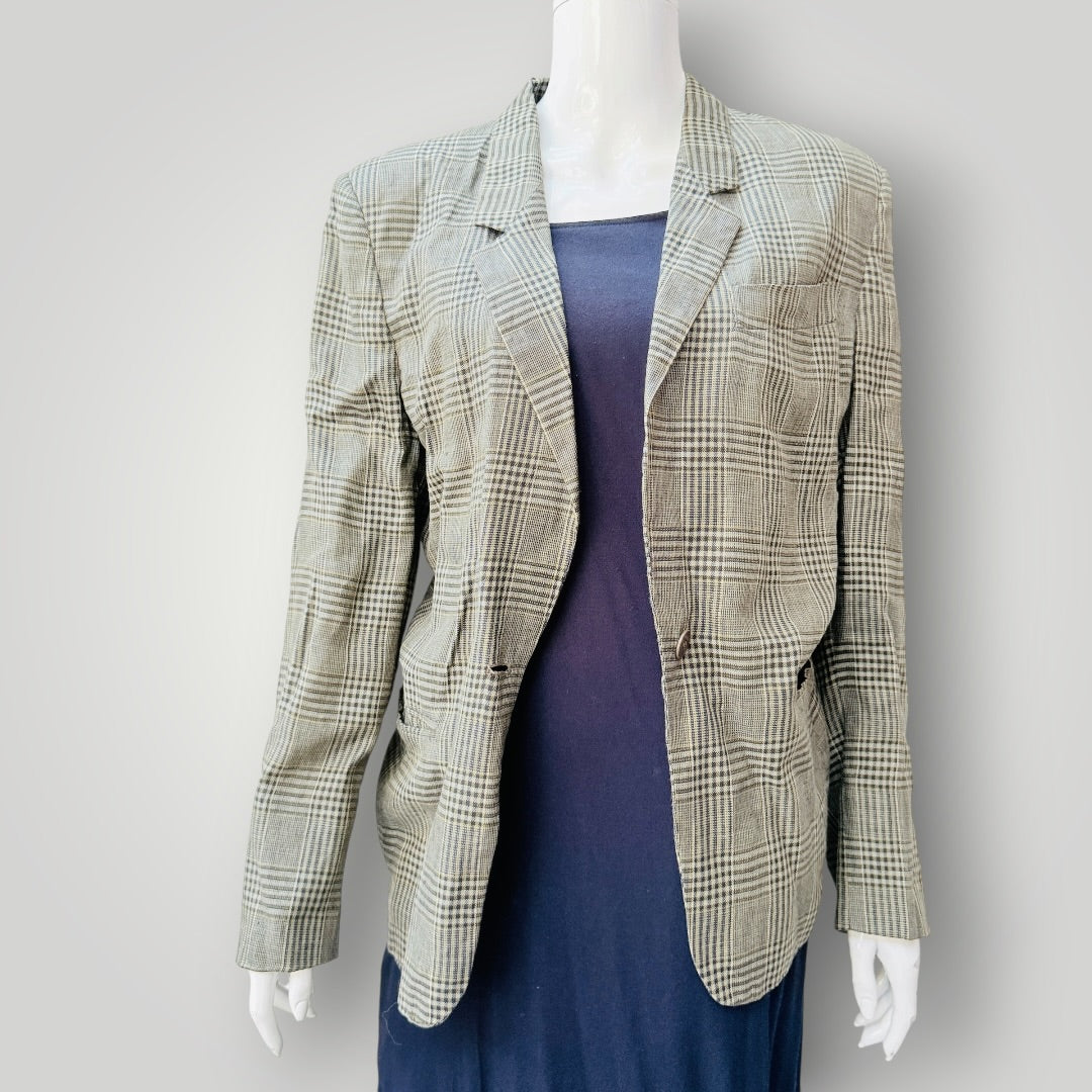 1990s italian vintage / MAXMARA / plaid linen tailored blazer / 12 (3927364524853329255)