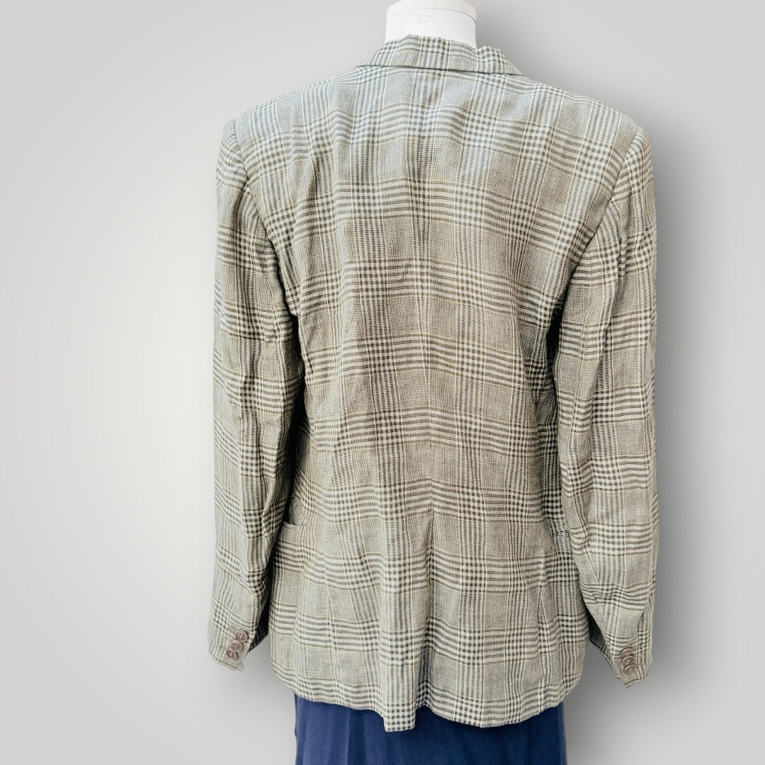 1990s italian vintage / MAXMARA / plaid linen tailored blazer / 12 (3927364533963942936)