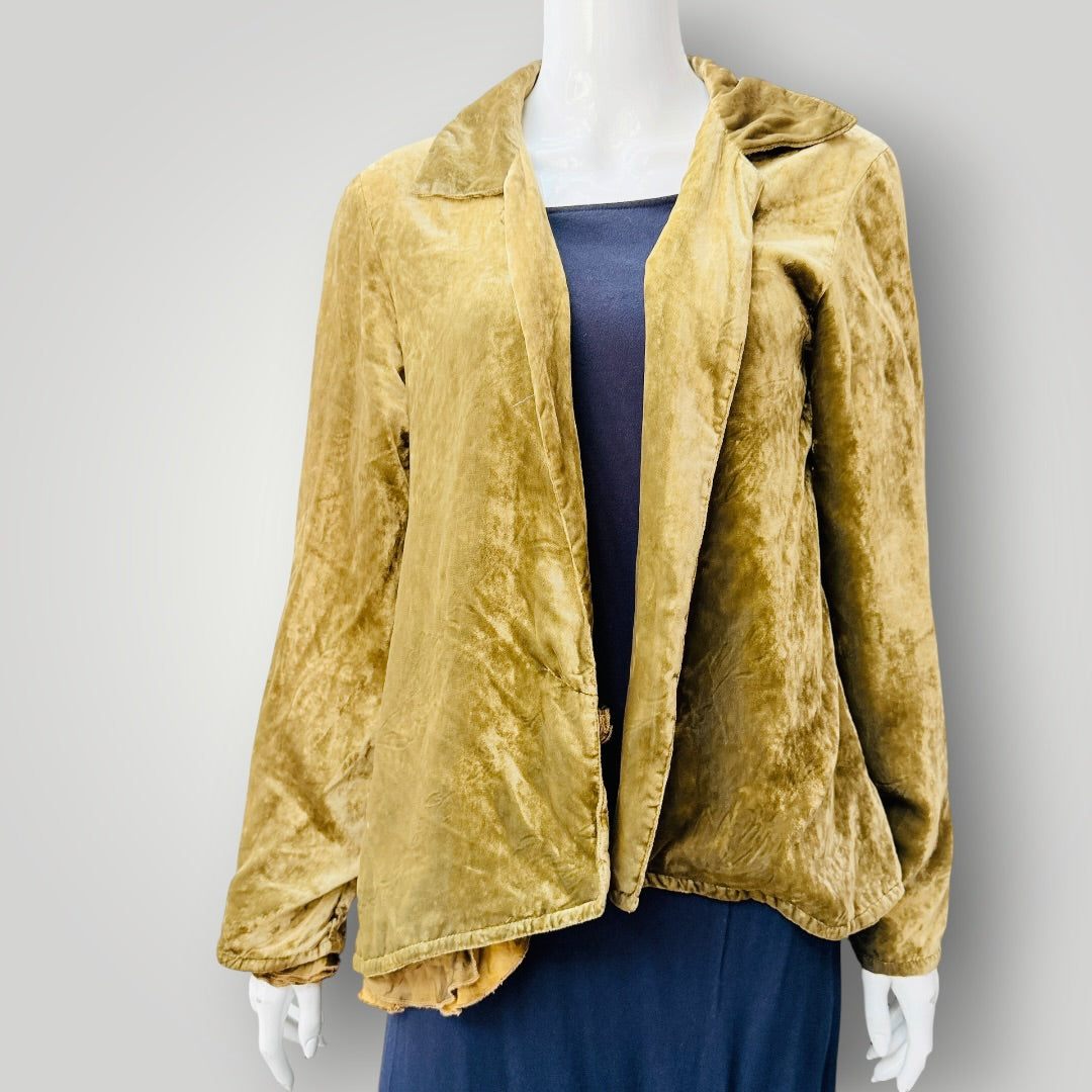 Y2k nz vintage / TRELISE COOPER / olive gold velvet open-front jacket / 10 (3927364536427319819)
