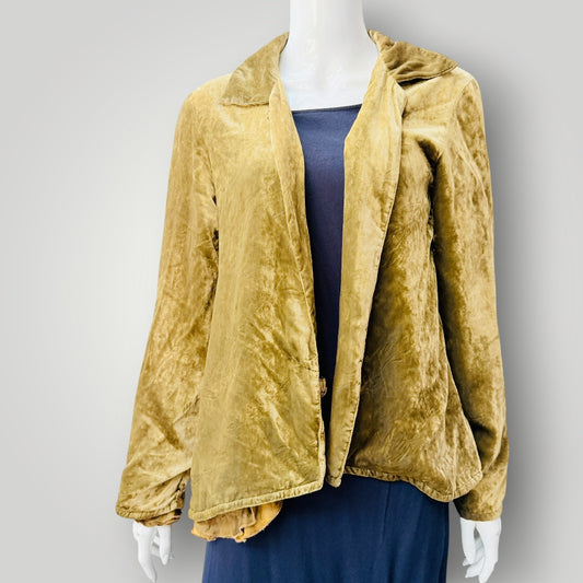 Y2k nz vintage / TRELISE COOPER / olive gold velvet open-front jacket / 10 (3927364536427319819)