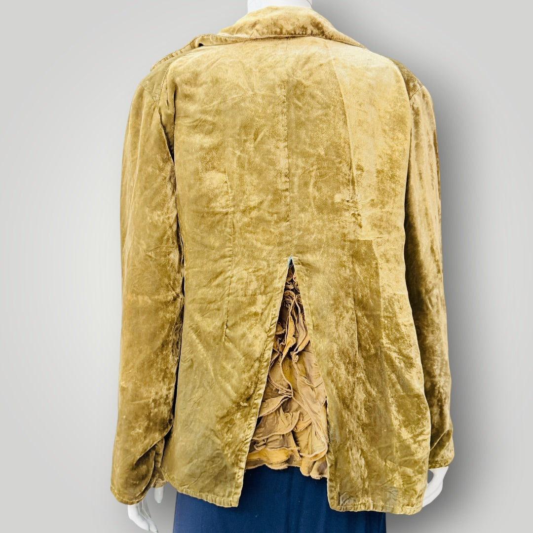 Y2k nz vintage / TRELISE COOPER / olive gold velvet open-front jacket / 10 (3927364538772253518)