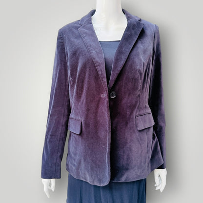 BODEN / navy blue velvet single-button blazer / 12 (3927364552172030339)
