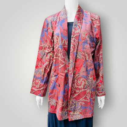 1980s NZ vintage / QUEENS / red and purple paisley jacquard blazer / s/m (3927364554391954165)