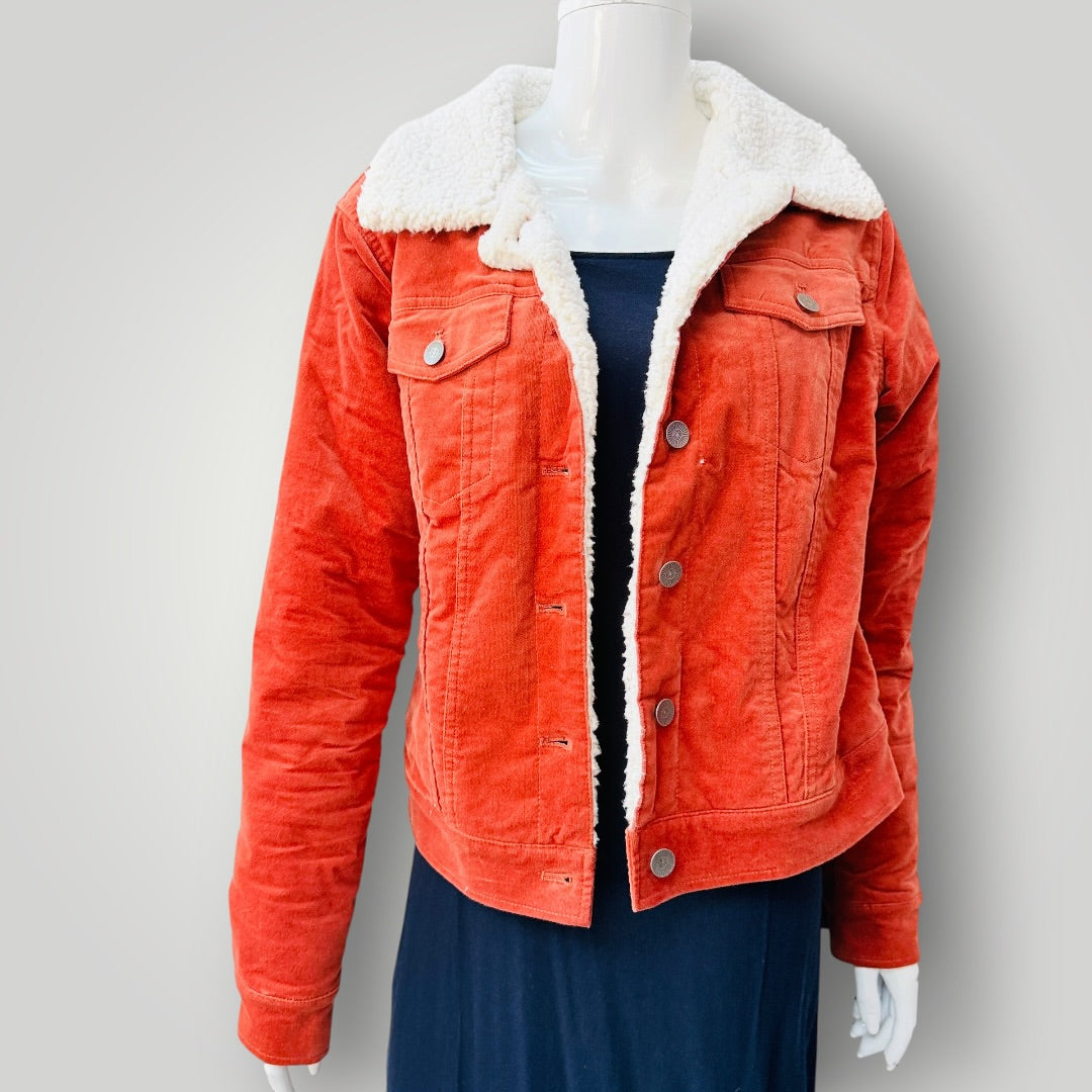FOREVER 21 / rust orange corduroy sherpa-lined trucker jacket / M (3927364564729087145)