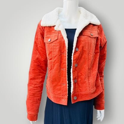 FOREVER 21 / rust orange corduroy sherpa-lined trucker jacket / M (3927364564729087145)
