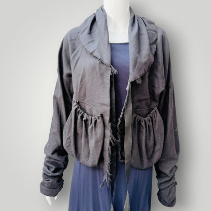 y2k vintage / LORENA LAING / black merino wool and alpaca cropped jacket / 10 (3927364568797801598)