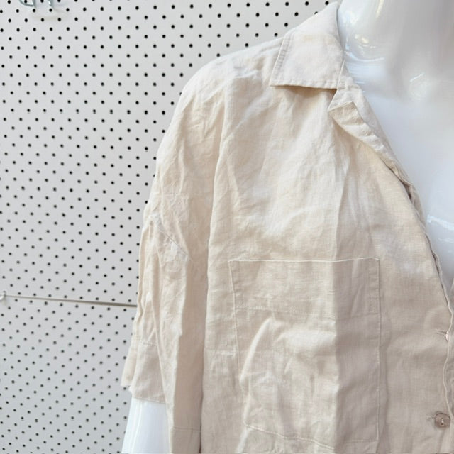 RE:UNION LABEL / natural linen short-sleeve button-down shirt / 12 (3927449376825605346)