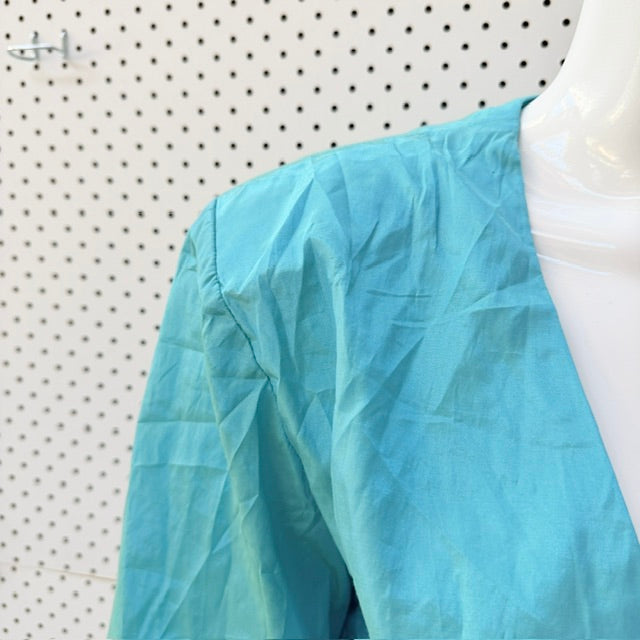 1980s nz vintage / turquoise silk short-sleeve jacket / 8 (3927449392017145177)
