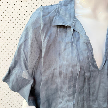 LEE MATHEWS / slate blue pleated tunic top / 1 (3927449559699469266)