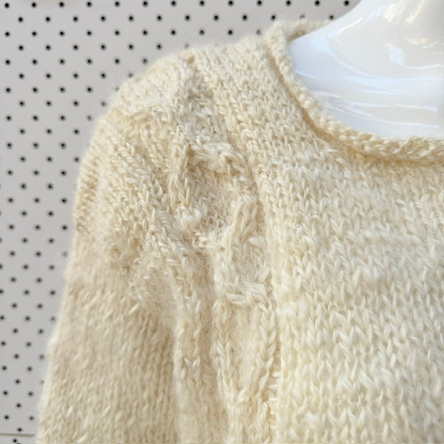 WOOL NATURALLY / creamy white homespun cable-knit wool jumper / L (3927449567745749558)