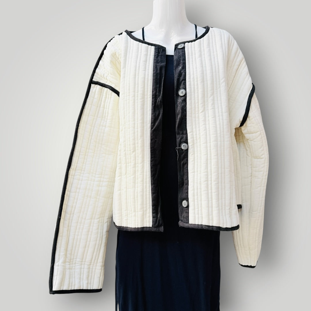 ASOS DESIGN / off-white quilted cotton jacket with contrast black binding / L (3927449782155612808)