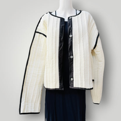 ASOS DESIGN / off-white quilted cotton jacket with contrast black binding / L (3927449782155612808)