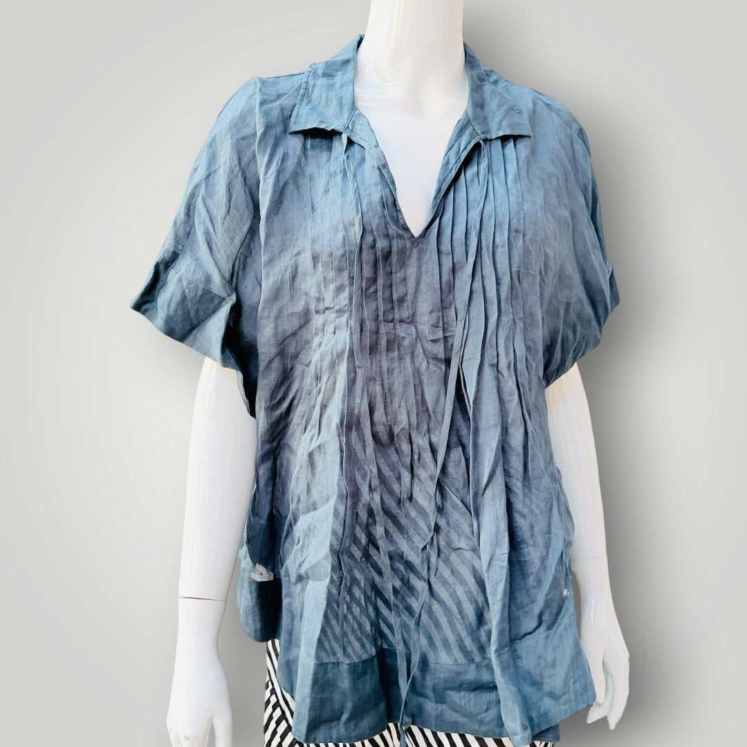 LEE MATHEWS / slate blue pleated tunic top / 1 (3927449819356524434)
