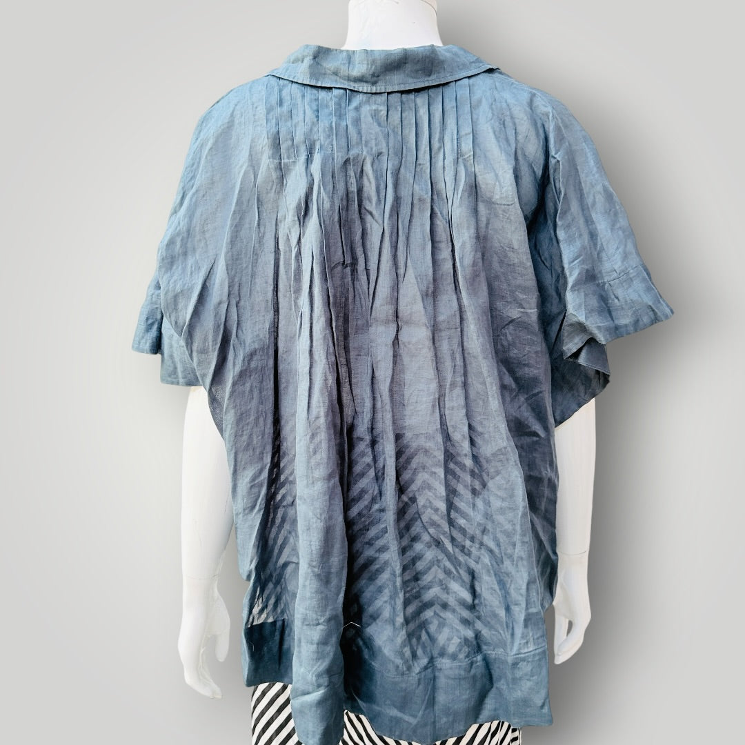 LEE MATHEWS / slate blue pleated tunic top / 1 (3927449821671660052)