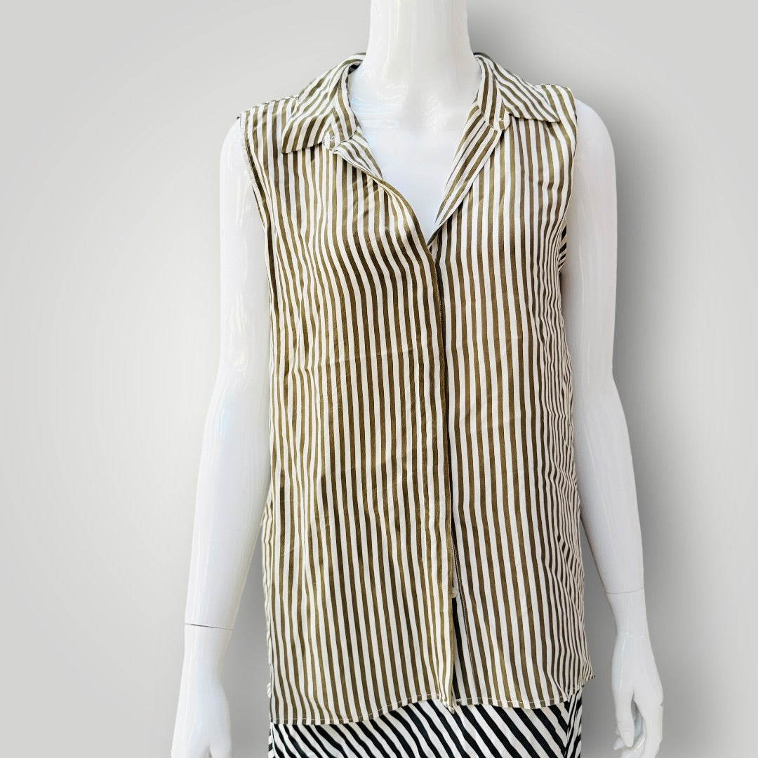 SPORTSCRAFT SIGNATURE / striped silk sleeveless collared shirt / 12 (3927449832766852652)