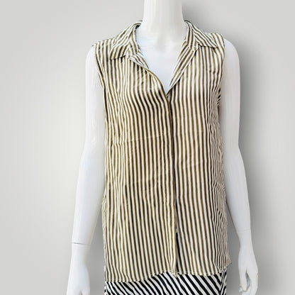 SPORTSCRAFT SIGNATURE / striped silk sleeveless collared shirt / 12 (3927449832766852652)