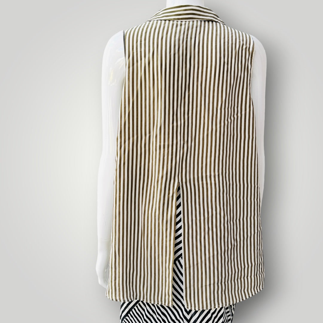 SPORTSCRAFT SIGNATURE / striped silk sleeveless collared shirt / 12 (3927449834527000928)